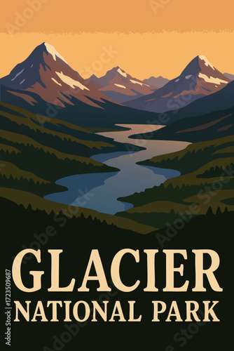 Glacier National Park Aerial View of Lakes and Snow-capped Peaks