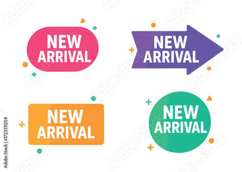 Colorful new arrival badges on white background