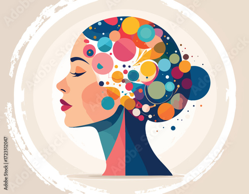 Generative Shape Fill Vector Template Colorful Abstract Woman Head Illustration