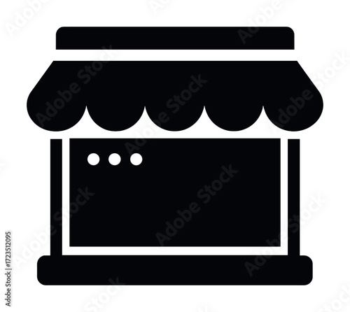 Silhouette of a small market stall with awning and window display