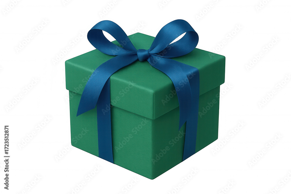 Obraz premium Green gift box with blue ribbon and bow, representing celebration, giving, and holiday surprise
