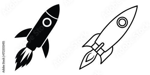 Two rockets are shown isolated on white background
