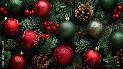 Festive Ornaments and Natural Elements for Holiday Decoration