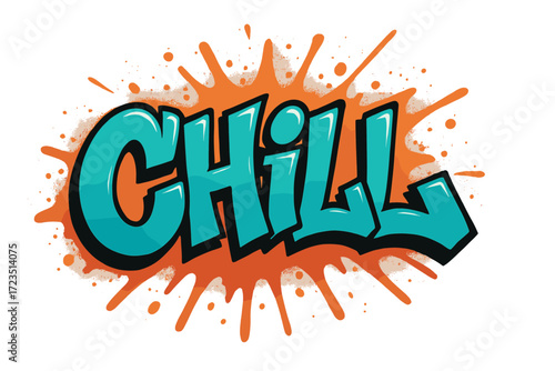 Graffiti style chill text icon set. urban art text elements in bold colors
