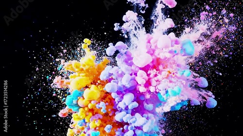 Colorful Explosion Of Powder Paint With A Burst Of Vibrant Hues And Small Particles Floating Around