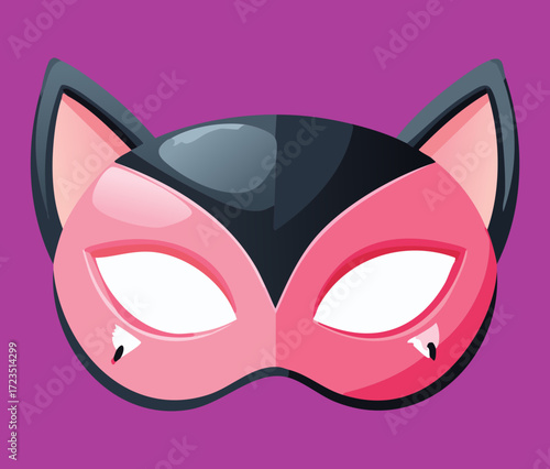 Bold and contrasting purple and pink animal mask resembling a bat or cat, designed for a vibrant carnival or masquerade event	