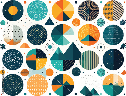 Creative generative shape fill vector template featuring various circular and geometric design elements, ideal for modern design projects and backgrounds