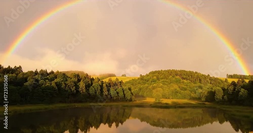 Serene Post-Rainfall Landscape with Radiant Color Arc no data