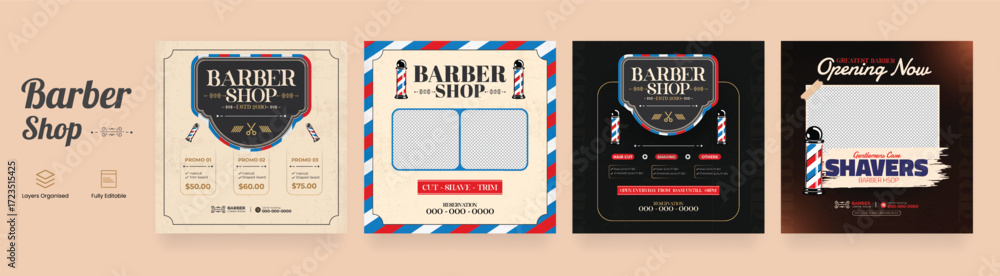 Naklejka premium Classic barber shop promotional poster social media and story post set template
