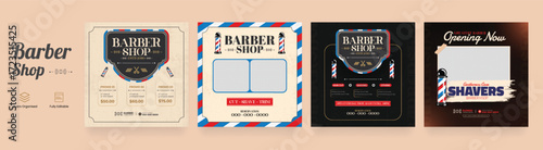Classic barber shop promotional poster social media and story post set template