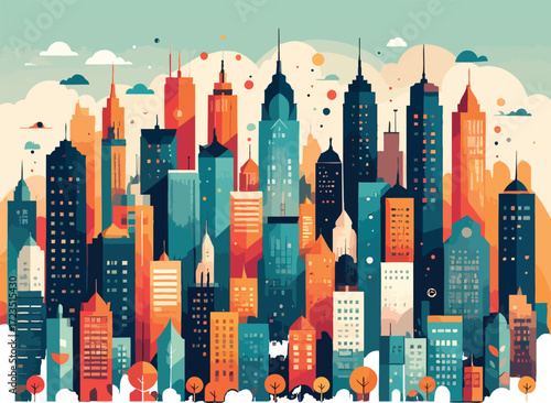 Vibrant Cityscape Generative Shape Fill Vector Template for Urban Design, Illustrative Concept, Skyline Graphics, and Creative Digital Art with modern aesthetics
