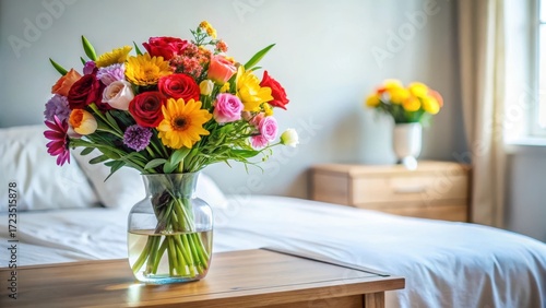 Wallpaper Mural A bouquet of colorful flowers with a vase on a bedside table Torontodigital.ca