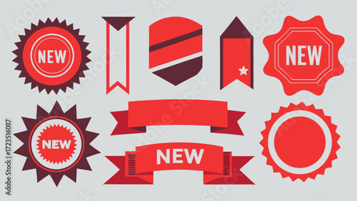 Multiple red labels featuring the phrase New Collection, showcasing the newest items available for purchase..eps