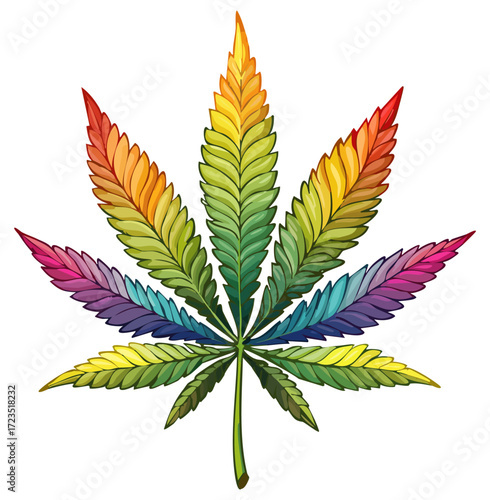 Colorful hemp or marijuana leaf clipart illustration, isolated 