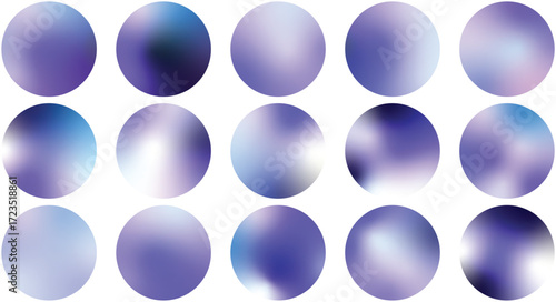 Gradient Vector Spheres Set – Indigo, Blue, Purple, and Gray Abstract 3D Circle Elements for Backgrounds, Illustrations, UI, and Branding, Dreamy State of Mind