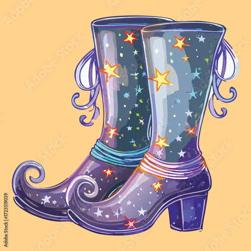 Enchanted Royal Boots with Jewels and Ornate Carvings

