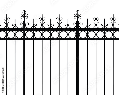 Decorative wrought iron fence vector illustration for architectural design and branding silhouette vector illustration white background