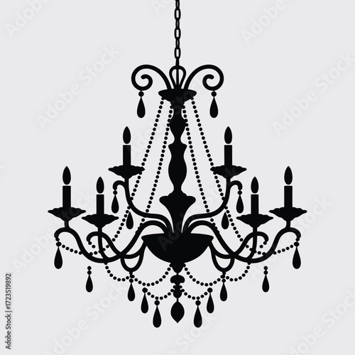 Elegant silhouette vector illustration of an ornate multi-arm chandelier for interior design silhouette vector illustration white background