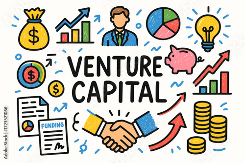 Business and finance icon set. venture capital, investment icons in flat style