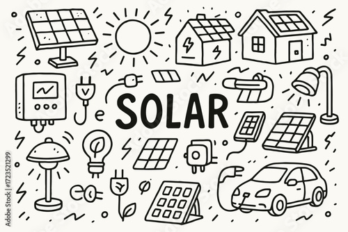 Energy and solar outline icon set: renewable, eco energy outline collection