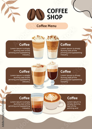 Coffee Shop Menu with Assorted Coffee Drinks