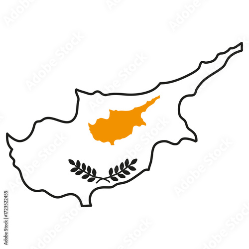 Stylized Map of Cyprus with Orange Highlight and Olive Branch Symbol for Geographic or Educational Use