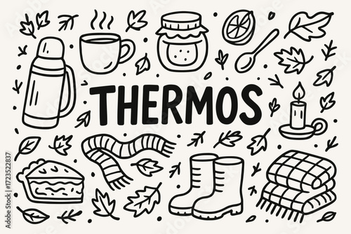 Autumn, cozy outline icon set. fall season warmth icons in outline style