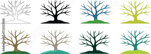 Collection of bare tree illustrations in various colors and styles vector art