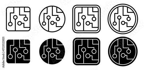 Circuit board vector icon. Symbol of electronics, processors, and artificial intelligence hardware.