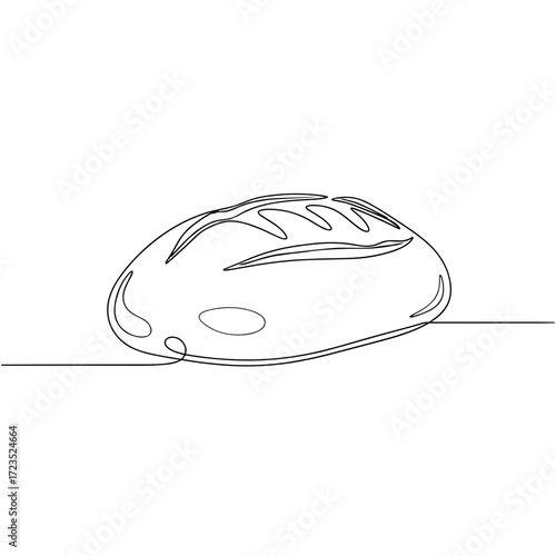 Single-line bread illustration black on white minimalist icon for bakery branding, packaging and recipe article background.