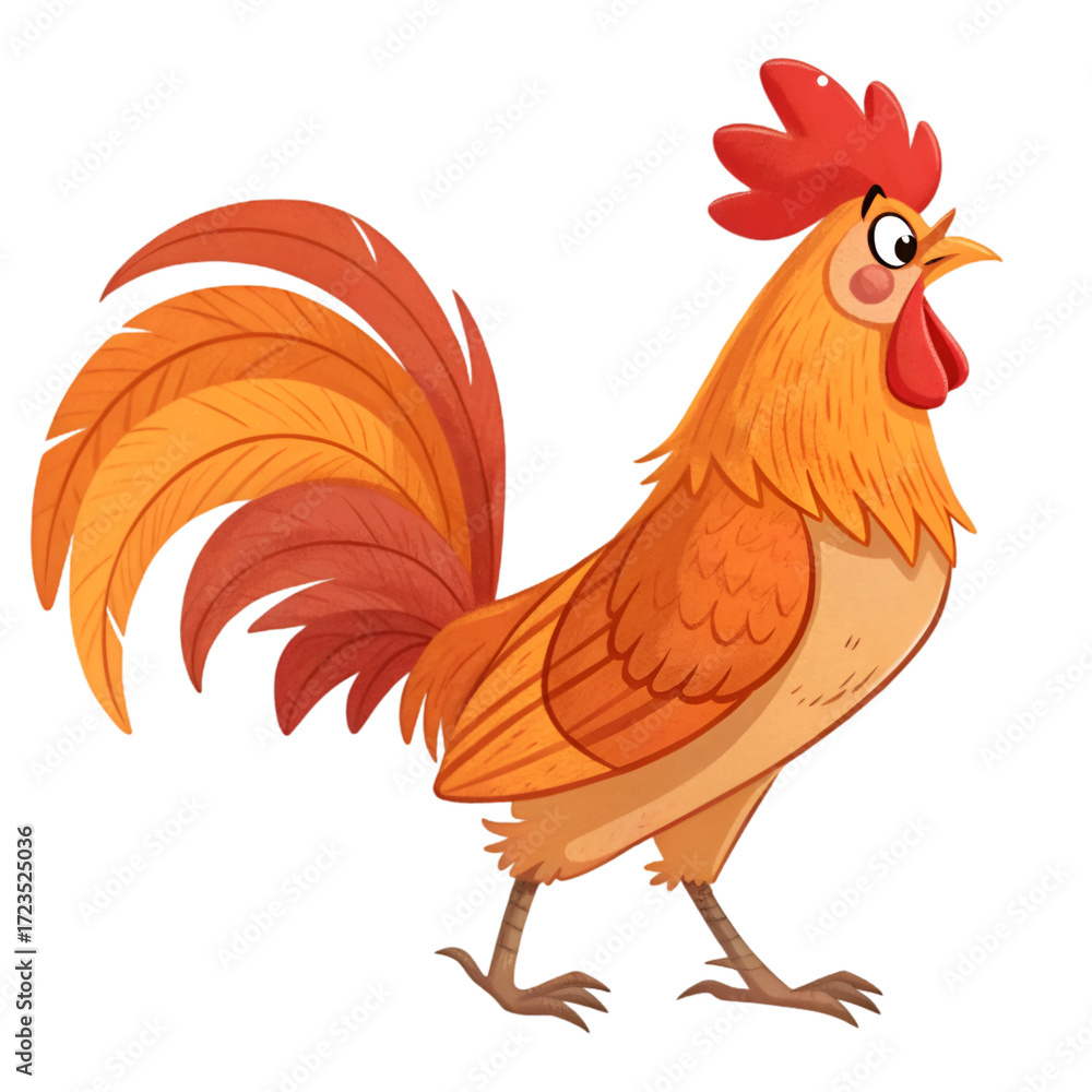 Fototapeta premium Cartoon rooster isolated on white background