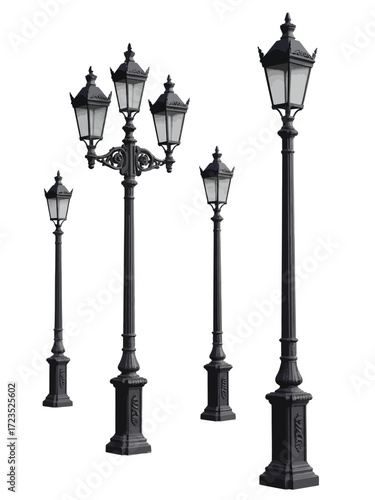 Victorian lampposts vector illustration scalable eps icon decorative streetlights silhouette vector illustration white background
