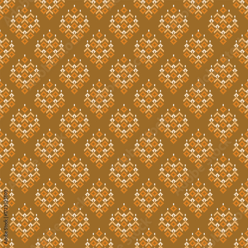 vintage wallpaper pattern. A golden yellow pattern featuring pixelated floral clusters.