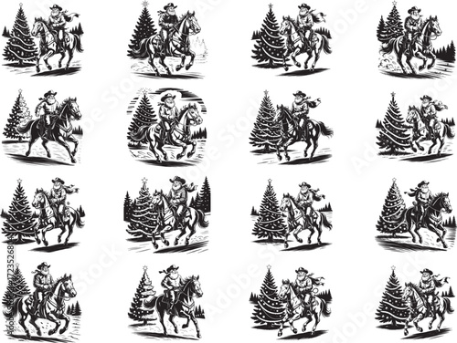 Cowboy Santa Western Christmas, Retro