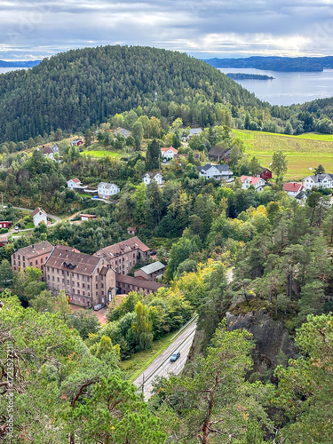 View Over Berger Factory and Drammensfjorden from Glanern, Svelvik, Norway