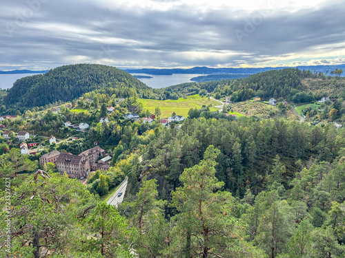 Panoramic View from Glanern Over Berger and Drammensfjorden, Svelvik, Norway