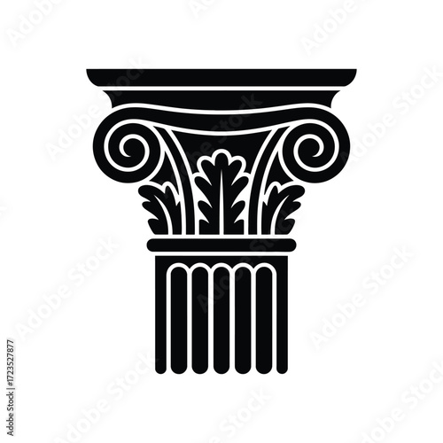 Black ionic column capital ancient greek roman architecture pillar element isolated on transparent background