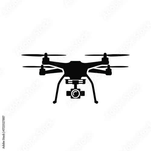 Black silhouette quadcopter drone with camera vector illustration scalable eps icon for aerial photography silhouette vector illustration white background