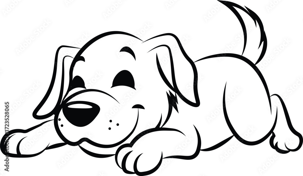 Fototapeta premium cute dog lay down vector outline