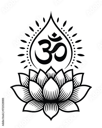 Om symbol and lotus flower illustration vector art scalable eps graphic silhouette vector illustration white background