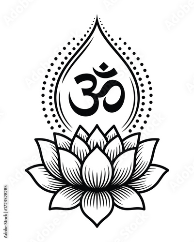Elegant om symbol and lotus flower vector illustration for spiritual and yoga designs scalable eps silhouette vector illustration white background