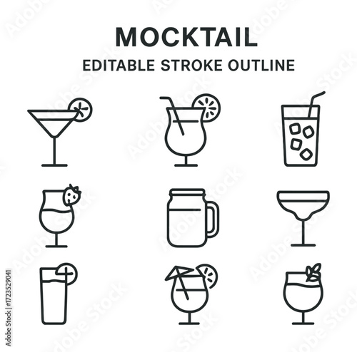Assorted mocktail outlines - line drawings of non-alcoholic cocktails