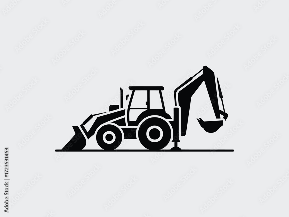 Naklejka premium Minimalist backhoe loader icon vector illustration clean scalable eps graphic design silhouette vector illustration white background