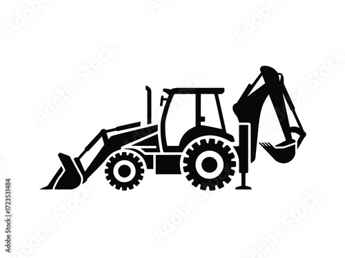 Black silhouette icon of a backhoe loader excavator construction vehicle vector eps scalable silhouette vector illustration white background