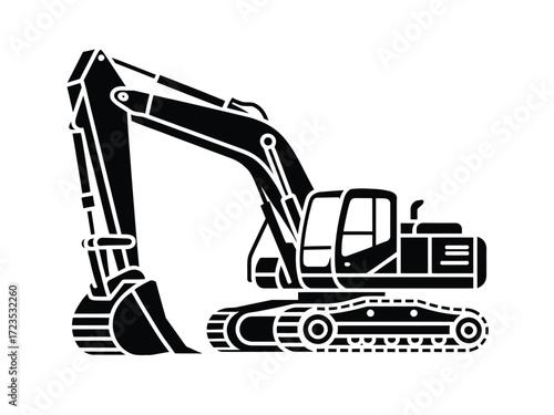 Black and white excavator icon vector illustration scalable eps graphic for construction projects silhouette vector illustration white background