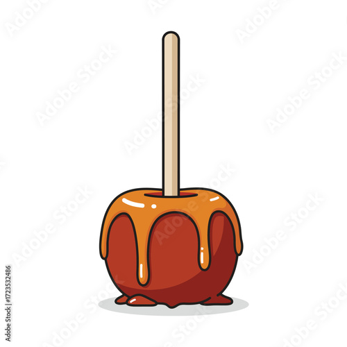 A delicious caramel apple with a wooden stick, a sweet treat for enjoyment.