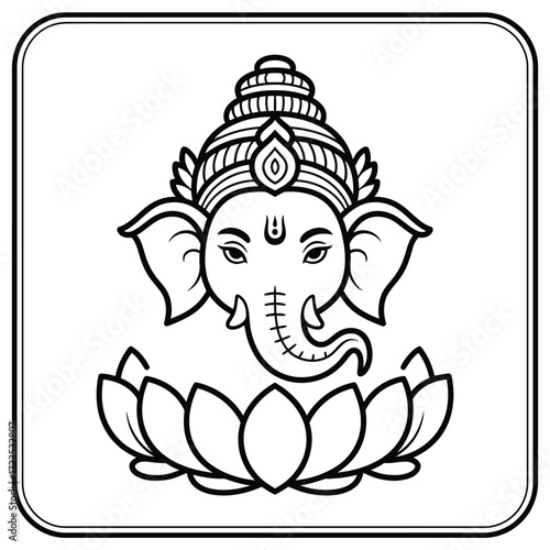 Scalable vector illustration of lord ganesha icon in lotus line art eps format silhouette vector illustration white background