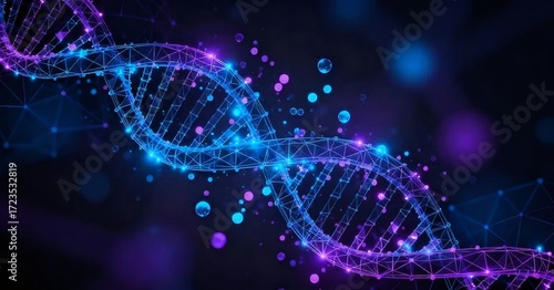 輝く青と紫のDNA螺旋の抽象的な科学的表現