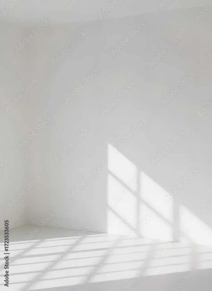 Fototapeta premium 明るい日差しが差し込む白いミニマリストのインテリア