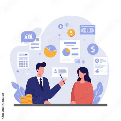Business Consultant Presenting Financial Data and Charts